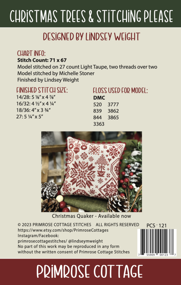 Christmas Trees and Stitching Please - Primrose Cottage Stitches - Cross Stitch Pattern For Discount