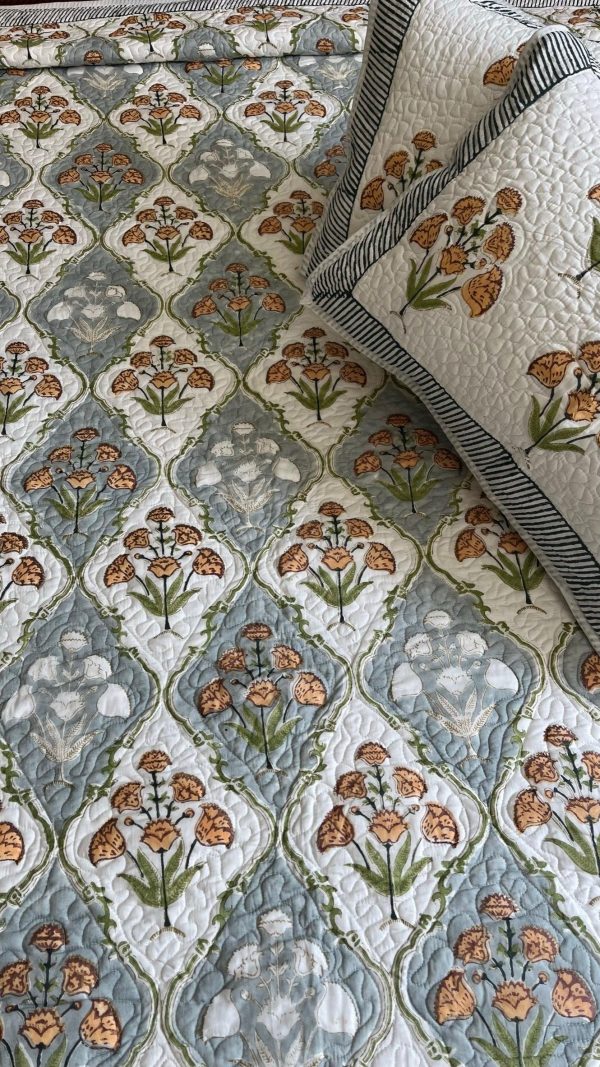 Saffron Blooms Quilted Bedcover : Sunshine Dreams Online now