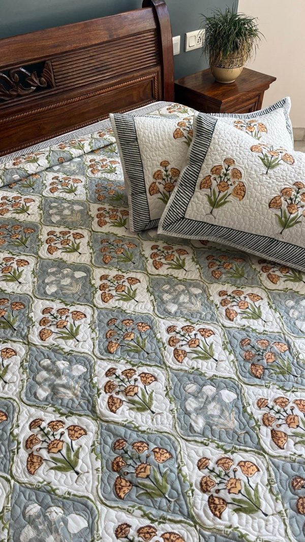 Saffron Blooms Quilted Bedcover : Sunshine Dreams Online now