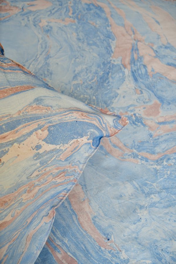 Pink Blue Marble Bedsheet:  Hand Block Print, Jaipur, Premium Cotton For Discount