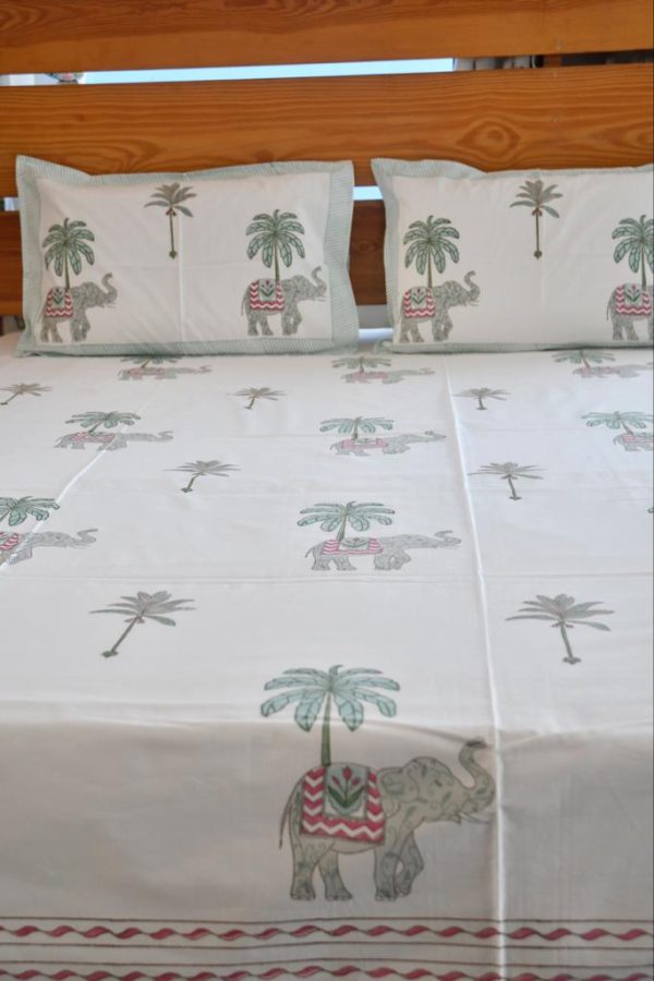 Royal Elephant Bedsheet | Hand-Blocked Design : Majestic Charm Fashion