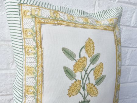 Pretty Yellow Hand Block Cushion: Sunshine for Your Sofa (India) Cheap