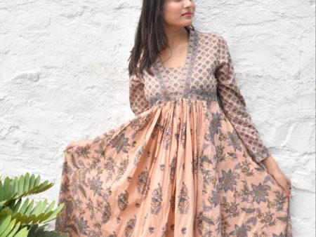 Hand Block Blush Floral Anarkali Kurta - Premium Jaipur Ethnic Wear Sale