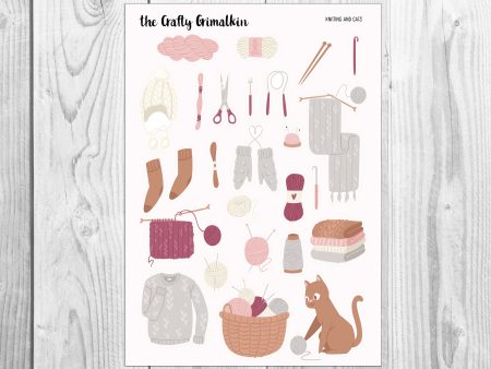 Knitting and Cats Large Sticker Sheet for Journals, Scrapbooks or Planners Online Sale