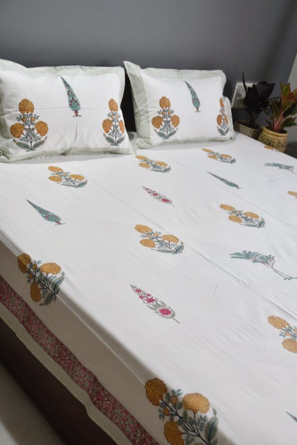 Marigold Bedsheet, Jaipur Print, Premium Cotton - Bring Sunshine to Your Bedroom Online