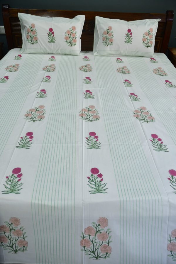 Peach and Pink Floral premium HandBlock Bedsheet Online