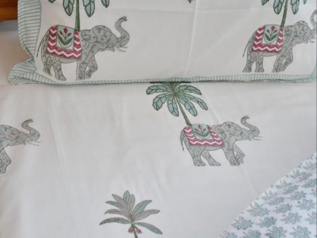 Royal Elephant Bedsheet | Hand-Blocked Design : Majestic Charm Fashion