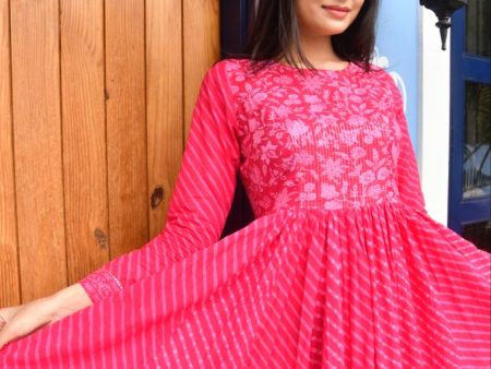 Pink Lehariya Anarkali Kurta: Rajasthani Charm Sale