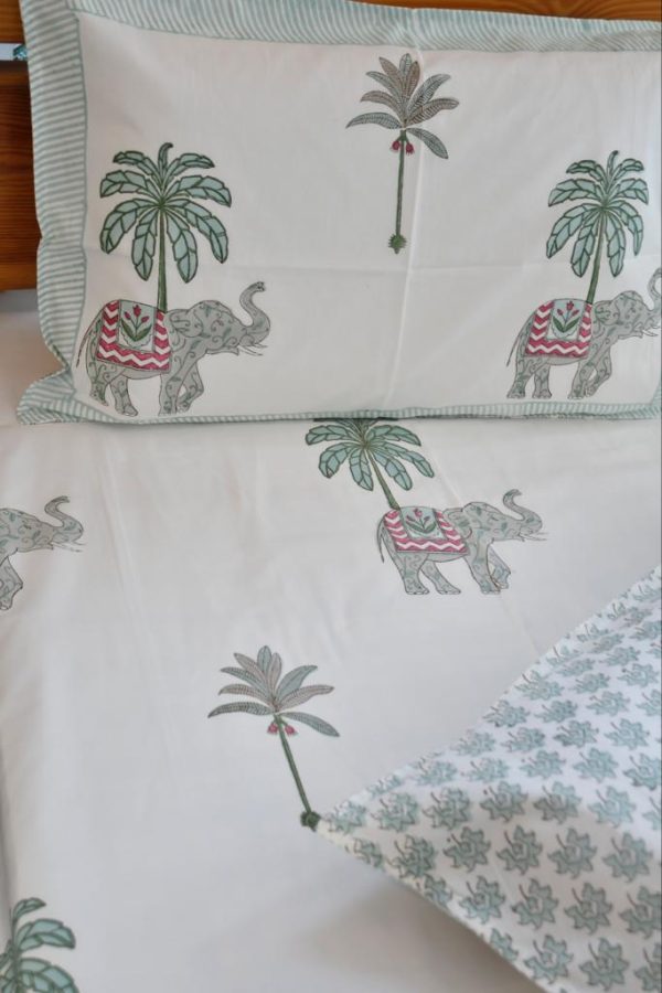 Royal Elephant Bedsheet | Hand-Blocked Design : Majestic Charm Fashion