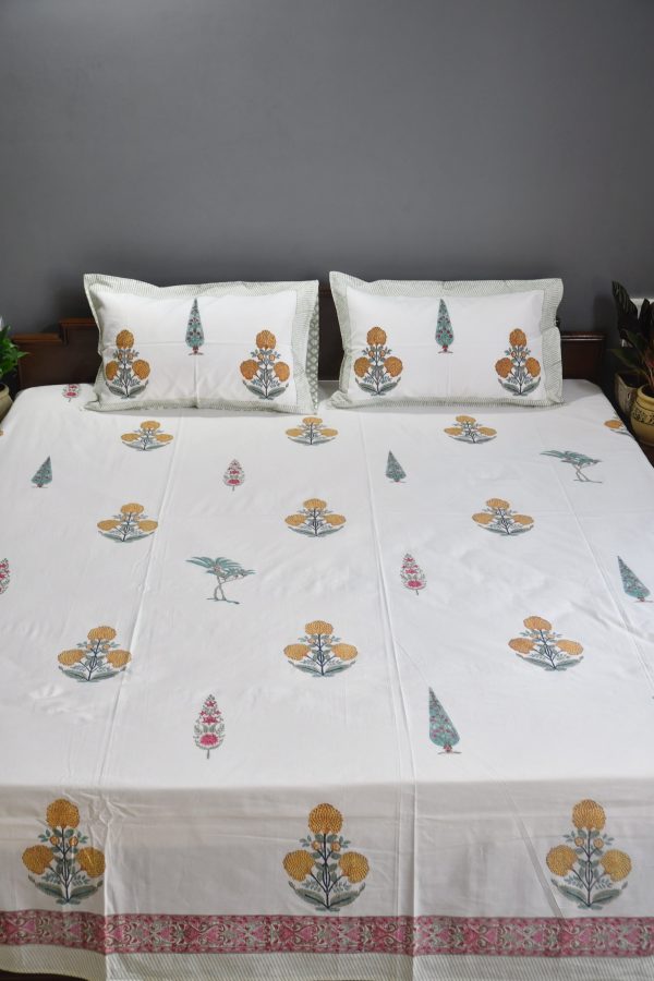 Marigold Bedsheet, Jaipur Print, Premium Cotton - Bring Sunshine to Your Bedroom Online