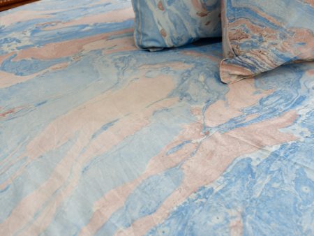 Pink Blue Marble Bedsheet:  Hand Block Print, Jaipur, Premium Cotton For Discount