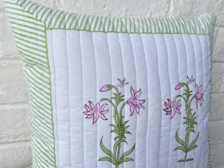 Pink Lilies Cushion: Hand Block Luxury for Your Sofa on Sale