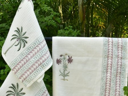 Tropical Oasis: Palm & Flower Hand Block Bath & Hand Towel Set Online Hot Sale