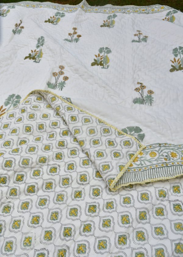 Yellow Green Buta Quilt For Discount