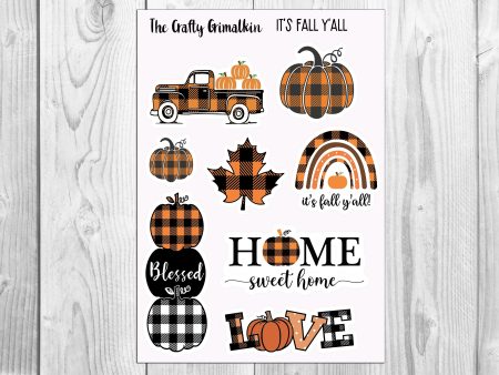 Autumn Plaid Sticker Sheet - It s fall y all for Journals, Scrapbooks or Planners Online now