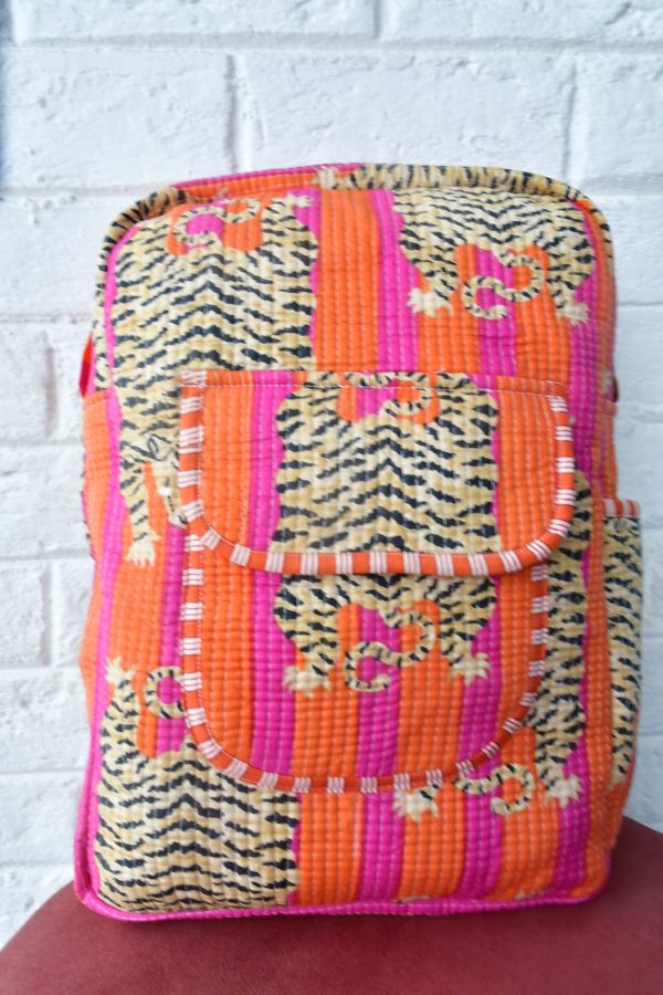 Orange and Pink Tiger Print Backpack Cheap