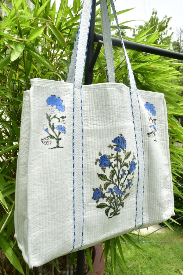 Blue Floral Bouquet Tote Bag Online Hot Sale