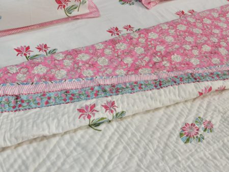 Pink Lotus Handblock Bedding Set Online now