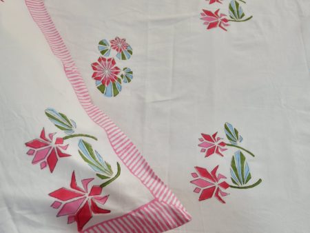 Pink Lotus Handblock Cotton Bedsheet Online Hot Sale