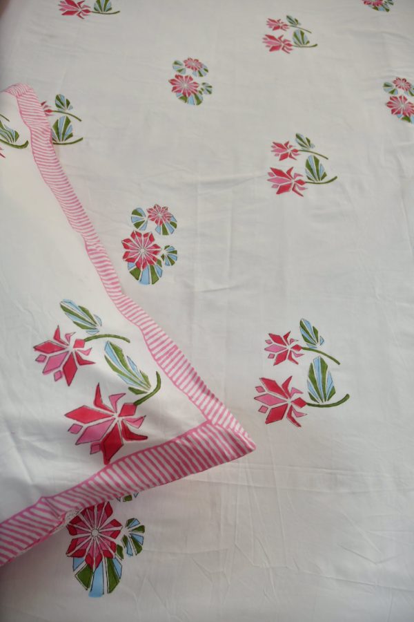 Pink Lotus Handblock Cotton Bedsheet Online Hot Sale