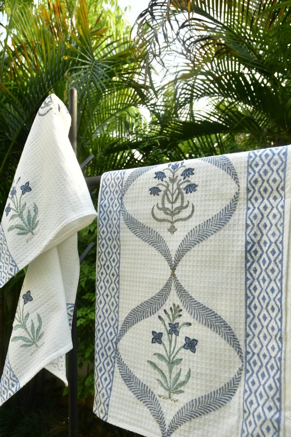 Serene Escape: Blue Lily Jaal Hand Block Bath & Hand Towel Cheap