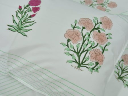 Peach and Pink Floral premium HandBlock Bedsheet Online