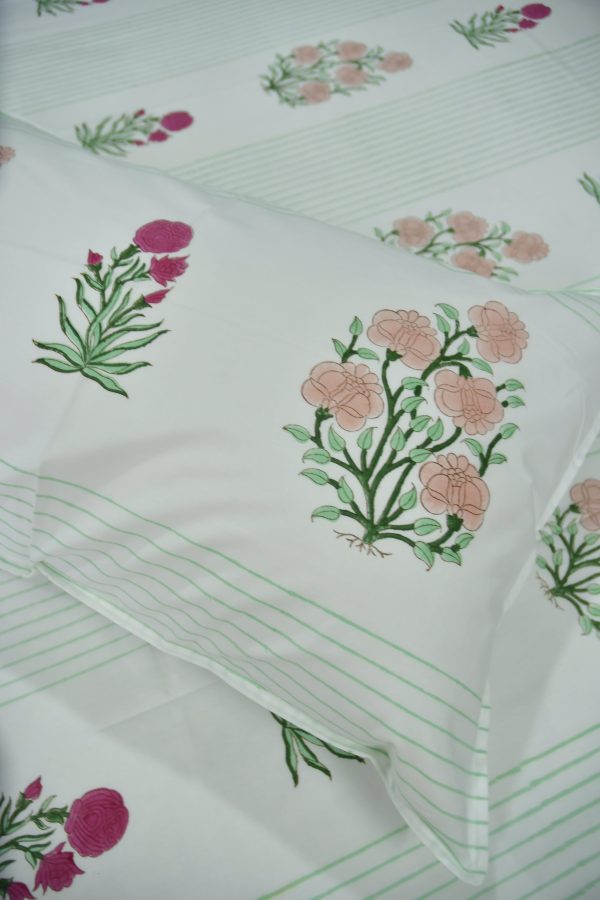 Peach and Pink Floral premium HandBlock Bedsheet Online