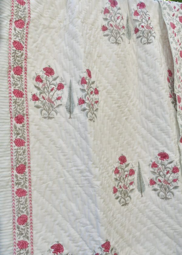 Lovely Pink Buta With Cypress Leaf Double Quilt For Sale