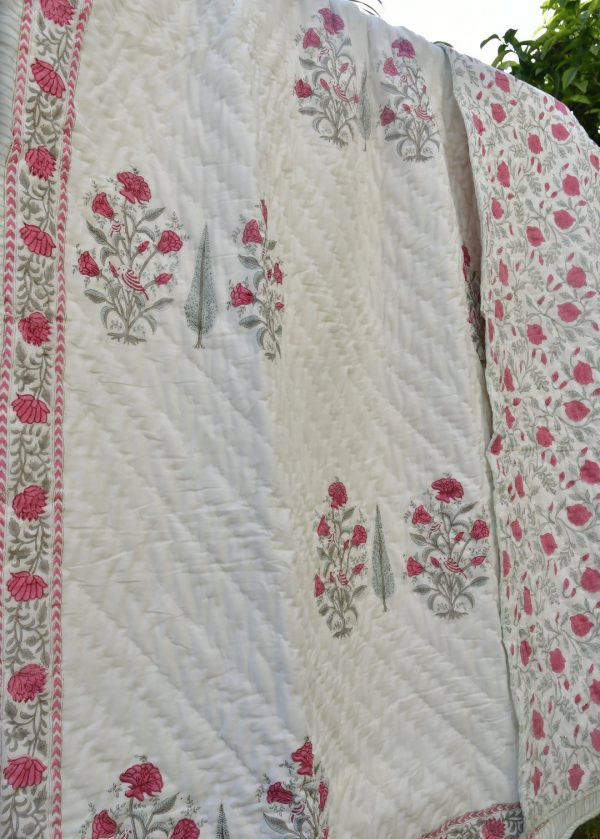 Lovely Pink Buta With Cypress Leaf Double Quilt For Sale