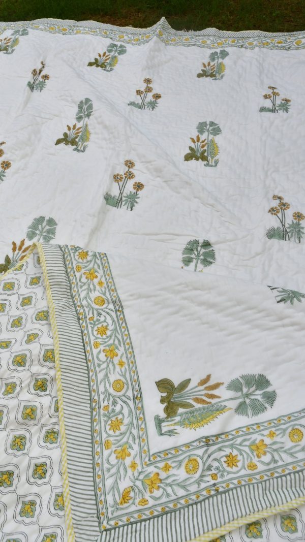 Yellow Green Buta Quilt For Discount