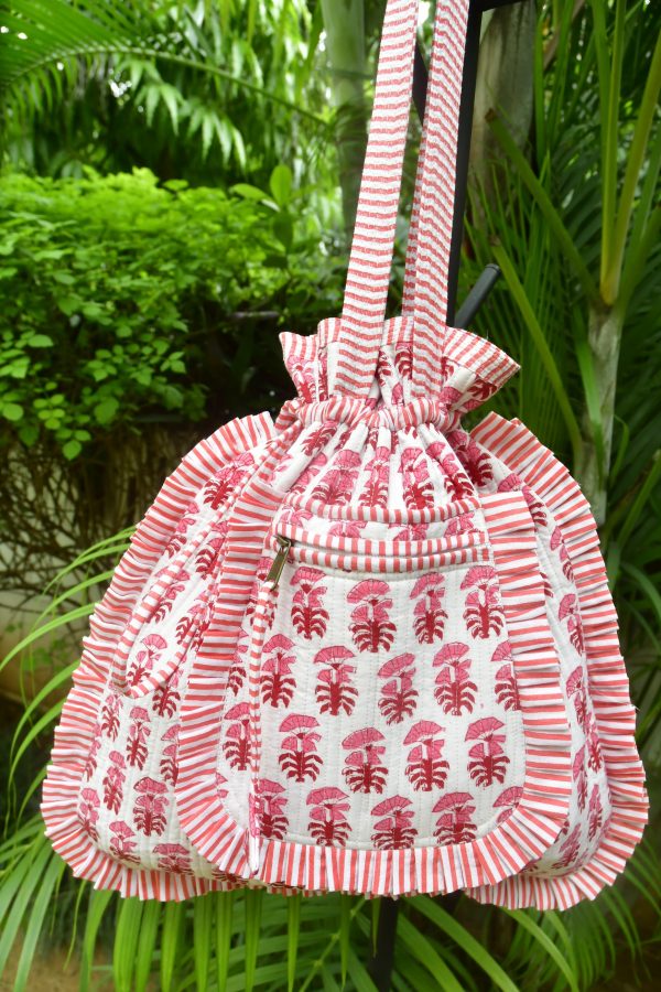 Red and White Potli Tote Bag Online Sale