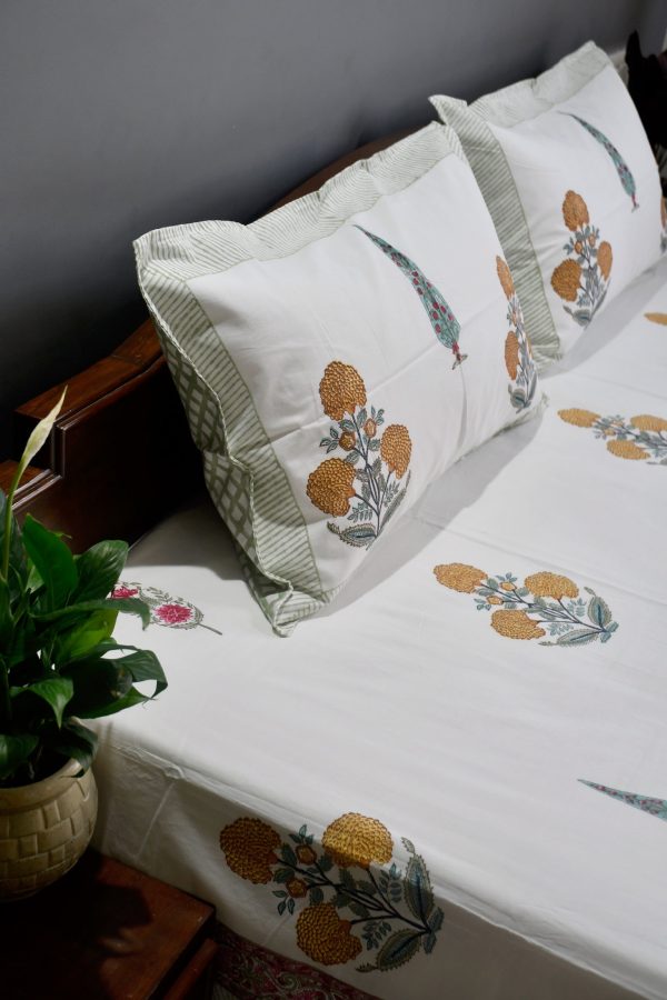 Marigold Bedsheet, Jaipur Print, Premium Cotton - Bring Sunshine to Your Bedroom Online