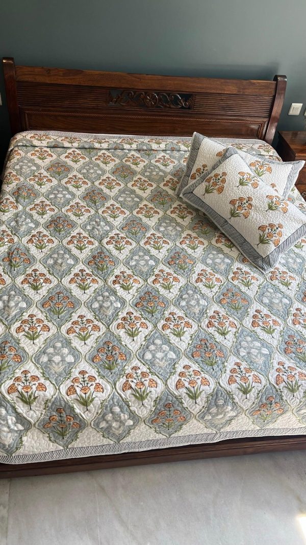 Saffron Blooms Quilted Bedcover : Sunshine Dreams Online now