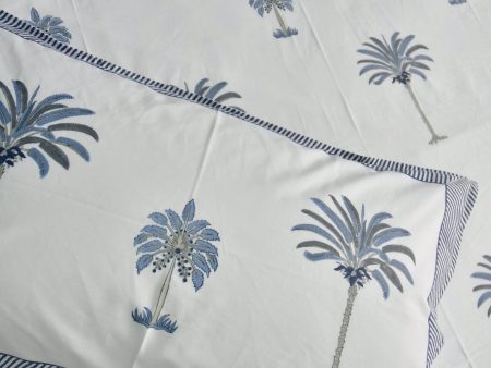 Classic Blue Palm Tree Premium  HandBlock  Bedsheet Hot on Sale