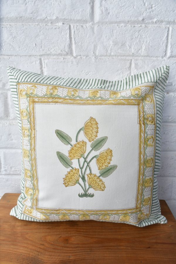 Pretty Yellow Hand Block Cushion: Sunshine for Your Sofa (India) Cheap