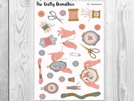 Needlework Sewing Sticker Sheet for Journals, Scrapbooks or Planners Cheap