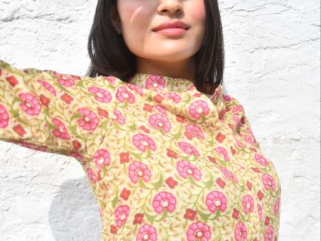 Mustard Green Co-Ord Set, Handcrafted Floral Print, Soft Cotton Blend For Cheap