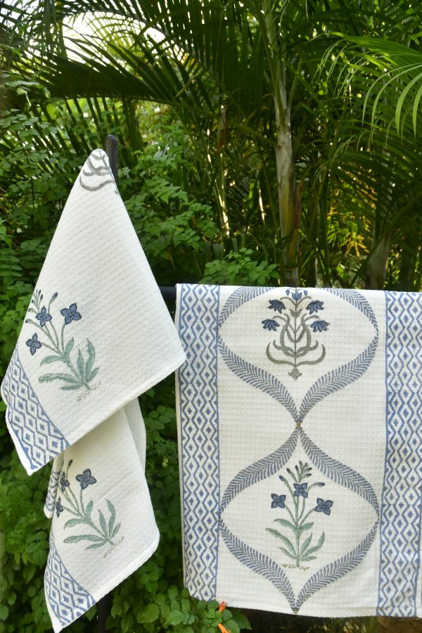 Serene Escape: Blue Lily Jaal Hand Block Bath & Hand Towel Cheap